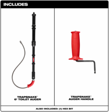 TRAPSNAKETM 6 ft Toilet Auger, 1/2 Inch Cable, Metal Construction