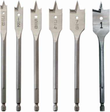 6-Piece 6 Inch Flat Boring Bit Set - High Carbon Steel, 3/8 to 1 Inch Sizes