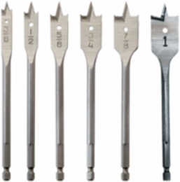 6-Piece 6 Inch Flat Boring Bit Set - High Carbon Steel, 3/8 to 1 Inch Sizes