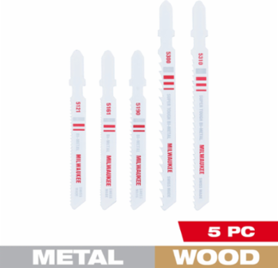 Bi-Metal T-Shank Jig Saw Blade Set, 3/8 Inch Width, 5 Blades