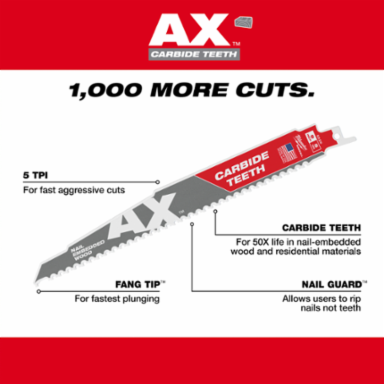 5-Piece Carbide Teeth SAWZALL Blade Set, 6-9 Inch, Reciprocating, All-Purpose