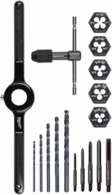 17PC Metric Tap and Die Set - High Carbon Steel, 1-Inch Die Stock, Black Oxide