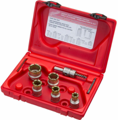 7PC Carbide Tipped Hole Cutter Set with 1-1/8 Inch to 1-3/8 Inch Sizes