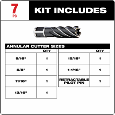6-Piece HSS Annular Cutter Set, 9/16 to 1-1/16 Inch Sizes, Includes Case