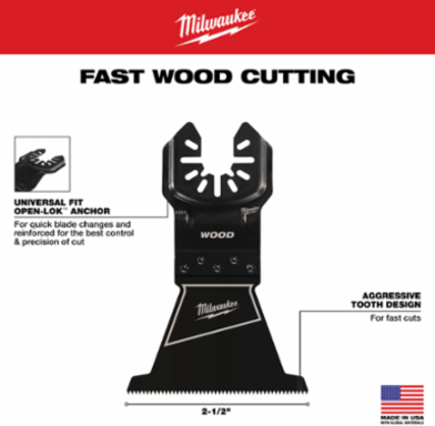 OPEN-LOK™ 2-1/2 Inch HCS Oscillating Blade for Wood, 1-5/8 Max Plunge Depth