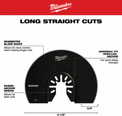 OPEN-LOKTM 3-1/2 Inch HCS Oscillating Multi-Tool Blade, 18 TPI, 3/4 Inch Max Plunge Depth