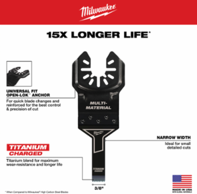OPEN-LOK™ 3/8 Inch Titanium Charged Bi-Metal Oscillating Blade, 2.67 Inch Length