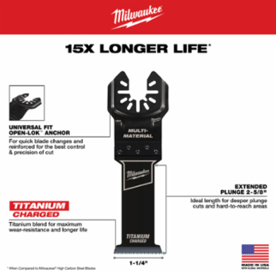 OPEN-LOKTM 1-1/4 Inch Titanium Charged Bi-Metal Multi-Tool Blade, 20 Teeth