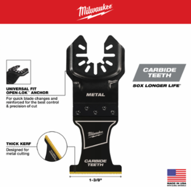 OPEN-LOK™ 1-3/8 Inch Carbide Teeth Metal Multi-Tool Blade, Oscillating, 1-1/2 Inch Max Plunge Depth