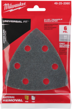 3-1/2 Inch Triangle Sandpaper 60 Grit, Silicon Carbide, 6 Pack
