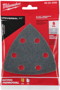 3-1/2 Inch Triangle Sandpaper, 80 Grit, Hook & Loop, 6 Pack