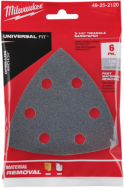 3-1/2 Inch Triangle Sandpaper, 120 Grit, 6 Pack