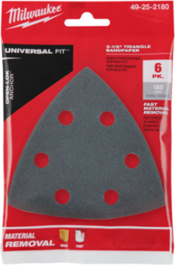 3-1/2 Inch Triangle Sandpaper, 180 Grit, 6 Pack, Hook & Loop