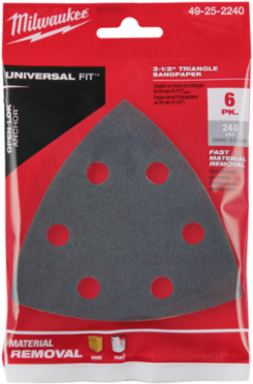 3-1/2 Inch Triangle Sandpaper 240 Grit - 6 Pack with Hook & Loop Attachment