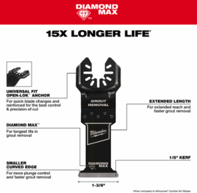DIAMOND MAX™ Diamond Grit Plunge Grout Removal Universal Fit Oscillating Multi-Tool Blade (1 PK)