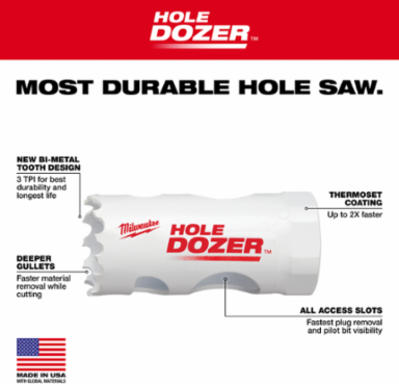 3/4 Inch HOLE DOZER™ Bi-Metal Hole Saw, 1-5/8 Inch Cutting Depth