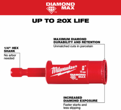 Diamond Max 5/8 Inch Hole Saw Bit, Diamond Coated for Tile and Stone
