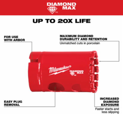 Diamond Max 1-1/4 Inch Hole Saw, Diamond Coated, 0.5 Inch Depth