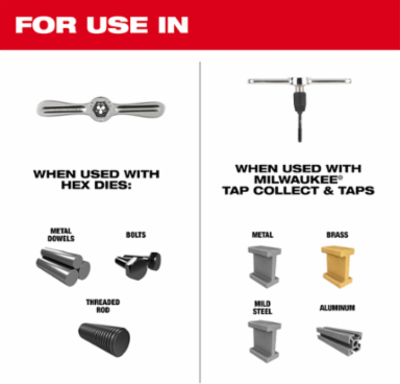 Hex-LOKTM 2-in-1 Tap and Die Threading Handle, Compatible with 1 Inch Hex Dies