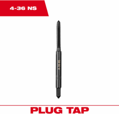 4-36 Plug Tap, 2 Inch Length, High Carbon Steel, Black Oxide Coated