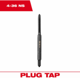 4-36 Plug Tap, 2 Inch Length, High Carbon Steel, Black Oxide Coated