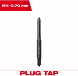 4 mm x 0.7 Plug Tap, High Carbon Steel, Black Oxide Coating