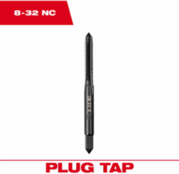 8-32 NC Straight Flute Plug Tap, 0.25 Inch Shank, High Carbon Steel, Black Oxide Coating