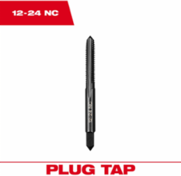 12-24 NC Plug Tap, High Carbon Steel, 2.5 Inch Length, Black Oxide Coating