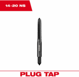 14-20 NS Straight Flute Plug Tap, High Carbon Steel, 2.5 Inch Length