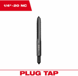 1/4 Inch-20 NC High Carbon Steel Straight Flute Plug Tap, 2.5 Inch Length
