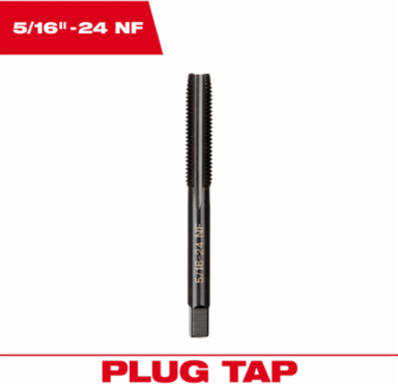 5/16 Inch-24 NF Straight Flute Plug Tap, High Carbon Steel, 2.75 Inch Length