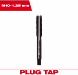 M10 x 1.25 mm Straight Flute Plug Tap, 4 Flutes, Black Oxide Coating