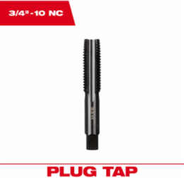 3/4 Inch-10 NC Straight Flute Plug Tap, High Carbon Steel, 4 Flutes