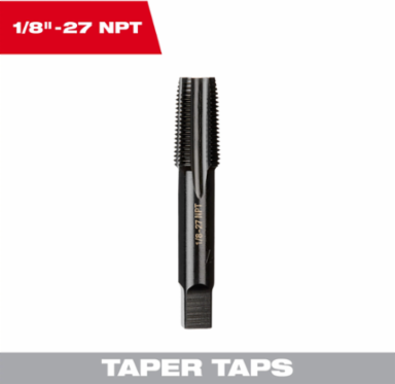 1/8 Inch-27 NPT Taper Tap, High Carbon Steel, 2.25 Inch Length