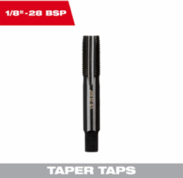 1/8 Inch-28 BSP Taper Tap, Black Oxide, High Carbon Steel, 2.25 Inch Length