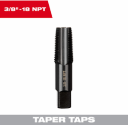 3/8 Inch-18 NPT Taper Tap, 1.25 Inch Thread Length, High Carbon Steel