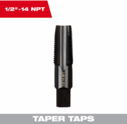 1/2 Inch NPT Straight Flute Taper Tap, High Carbon Steel, 4 Flutes