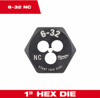 6-32 UNC 1 Inch Hex Threading Die, High Carbon Steel, Black Oxide Coating
