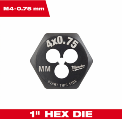 M4-0.70 mm 1-Inch Hex Threading Die, High Carbon Steel, Right Hand Thread