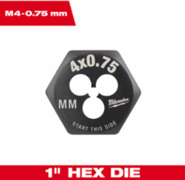 1-Inch Hex Threading Die, M4-0.75 Metric Coarse, High Carbon Steel