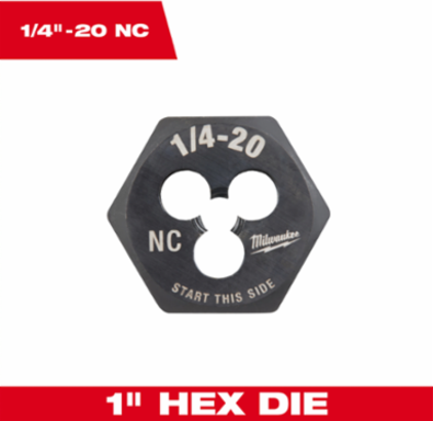 1/4-20 Hex Threading Die, 1 Inch, High Carbon Steel, Black Oxide Coating