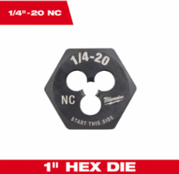 1/4-20 Hex Threading Die, 1 Inch, High Carbon Steel, Black Oxide Coating
