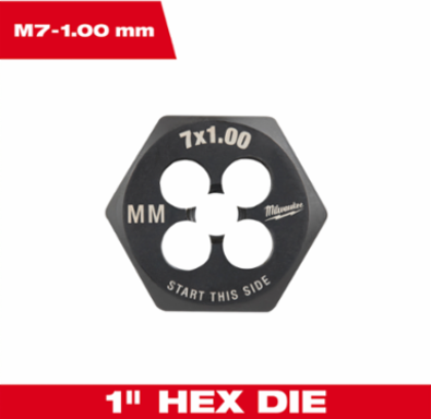 1-Inch Hex Threading Die, Metric Coarse, High Carbon Steel, Black Oxide Coating