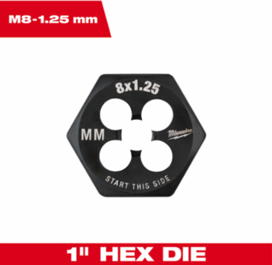 1-Inch Hex Threading Die, M8 x 1.25 mm, High Carbon Steel, Right Hand Thread