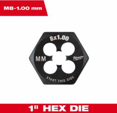 1-Inch Hex Metric Fine Threading Die, High Carbon Steel, Black Oxide Coating