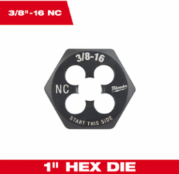 3/8"-16 NC Hex Threading Die, 1 Inch High Carbon Steel, Black Oxide