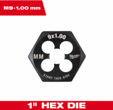 1-Inch Hex Threading Die, Metric Fine, Black Oxide Coating