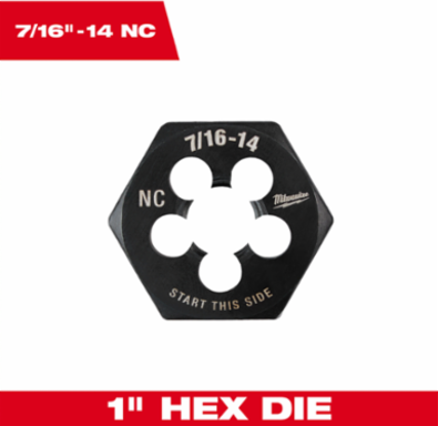 7/16 Inch-14 NC Hex Threading Die, 1 Inch Hex, High Carbon Steel