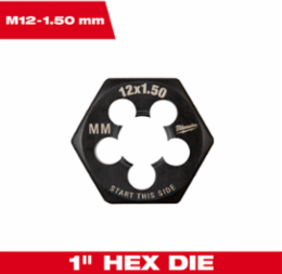 M12 1-Inch Hex Threading Die, High Carbon Steel, Metric Coarse