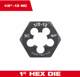 1-Inch Hex Threading Die, 1/2-13 UNC, High Carbon Steel, Black Oxide Coating